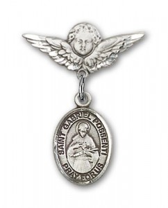Pin Badge with St. Gabriel Possenti Charm and Angel with Smaller Wings Badge Pin [BLBP1824]
