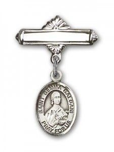 Pin Badge with St. Gemma Galgani Charm and Polished Engravable Badge Pin [BLBP1162]