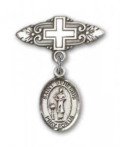 Pin Badge with St. Genesius of Rome Charm and Badge Pin with Cross [BLBP0526]