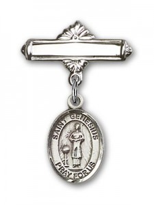 Pin Badge with St. Genesius of Rome Charm and Polished Engravable Badge Pin [BLBP0525]