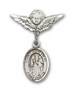 Pin Badge with St. Genevieve Charm and Angel with Smaller Wings Badge Pin [BLBP0550]