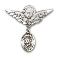 Pin Badge with St. George Charm and Angel with Larger Wings Badge Pin [BLBP0542]