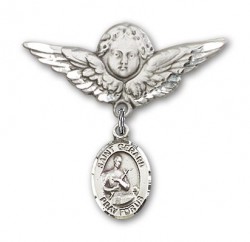 Pin Badge with St. Gerard Charm and Angel with Larger Wings Badge Pin [BLBP0556]