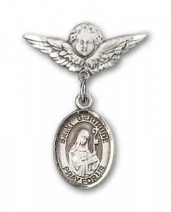 Pin Badge with St. Gertrude of Nivelles Charm and Angel with Smaller Wings Badge Pin [BLBP1418]