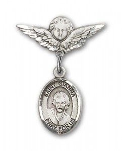 Pin Badge with St. Gianna Beretta Molla Charm and Angel with Smaller Wings Badge Pin [BLBP2116]