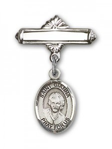 Pin Badge with St. Gianna Beretta Molla Charm and Polished Engravable Badge Pin [BLBP2112]