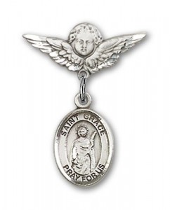 Pin Badge with St. Grace Charm and Angel with Smaller Wings Badge Pin [BLBP1663]