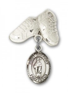 Pin Badge with St. Gregory the Great Charm and Baby Boots Pin [BLBP0601]