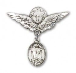 Pin Badge with St. Helen Charm and Angel with Larger Wings Badge Pin [BLBP0563]