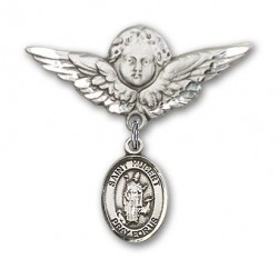 Pin Badge with St. Hubert of Liege Charm and Angel with Larger Wings Badge Pin [BLBP0577]