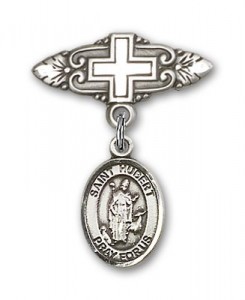 Pin Badge with St. Hubert of Liege Charm and Badge Pin with Cross [BLBP0575]