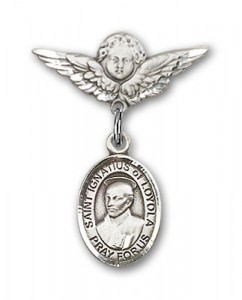 Pin Badge with St. Ignatius Charm and Angel with Smaller Wings Badge Pin [BLBP1404]