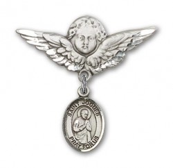 Pin Badge with St. Isaac Jogues Charm and Angel with Larger Wings Badge Pin [BLBP1368]