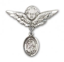 Pin Badge with St. Isabella of Portugal Charm and Angel with Larger Wings Badge Pin [BLBP1627]