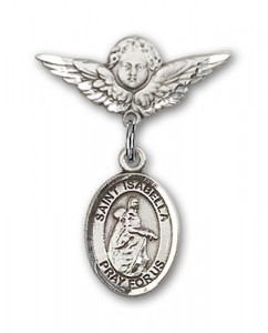 Pin Badge with St. Isabella of Portugal Charm and Angel with Smaller Wings Badge Pin [BLBP1628]