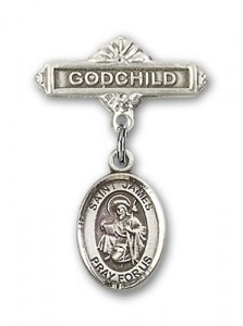 Pin Badge with St. James the Greater Charm and Godchild Badge Pin [BLBP0614]