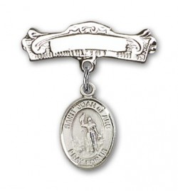 Pin Badge with St. Joan of Arc Charm and Arched Polished Engravable Badge Pin [BLBP0632]