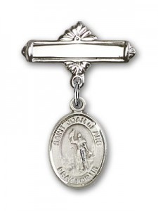 Pin Badge with St. Joan of Arc Charm and Polished Engravable Badge Pin [BLBP0630]