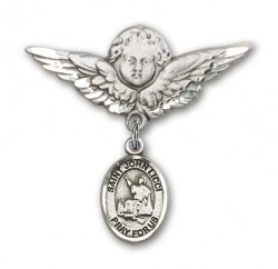 Pin Badge with St. John Licci Charm and Angel with Larger Wings Badge Pin [BLBP2290]