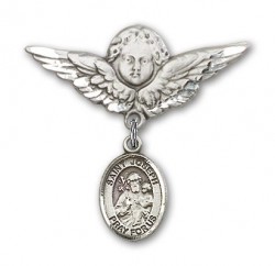 Pin Badge with St. Joseph Charm and Angel with Larger Wings Badge Pin [BLBP0668]