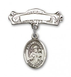 Pin Badge with St. Joseph Charm and Arched Polished Engravable Badge Pin [BLBP0667]