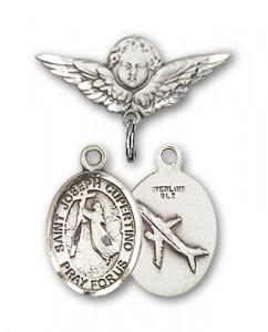 Pin Badge with St. Joseph of Cupertino Charm and Angel with Smaller Wings Badge Pin [BLBP0662]