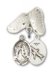 Pin Badge with St. Joseph of Cupertino Charm and Baby Boots Pin [BLBP0664]