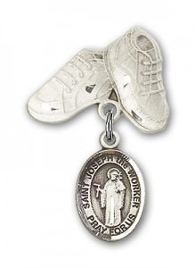 Pin Badge with St. Joseph the Worker Charm and Baby Boots Pin [BLBP1427]