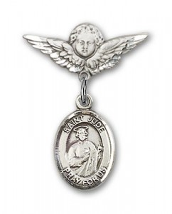 Pin Badge with St. Jude Thaddeus Charm and Angel with Smaller Wings Badge Pin [BLBP0683]