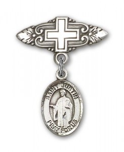 Pin Badge with St. Justin Charm and Badge Pin with Cross [BLBP0624]