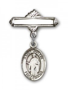Pin Badge with St. Justin Charm and Polished Engravable Badge Pin [BLBP0623]