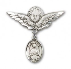 Pin Badge with St. Kateri Charm and Angel with Larger Wings Badge Pin [BLBP0689]