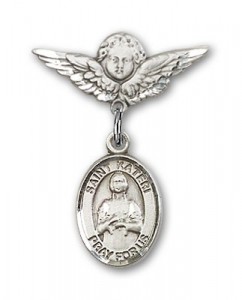 Pin Badge with St. Kateri Charm and Angel with Smaller Wings Badge Pin [BLBP0690]