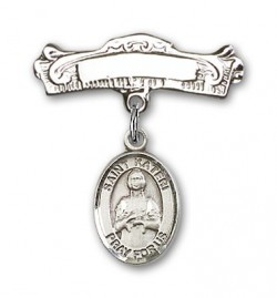 Pin Badge with St. Kateri Charm and Arched Polished Engravable Badge Pin [BLBP0688]