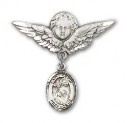 Pin Badge with St. Kevin Charm and Angel with Larger Wings Badge Pin [BLBP0696]