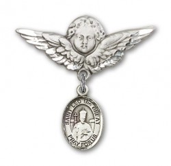 Pin Badge with St. Leo the Great Charm and Angel with Larger Wings Badge Pin [BLBP1102]