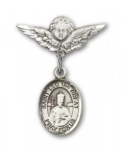 Pin Badge with St. Leo the Great Charm and Angel with Smaller Wings Badge Pin [BLBP1103]