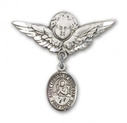 Pin Badge with St. Lidwina of Schiedam Charm and Angel with Larger Wings Badge Pin [BLBP1947]