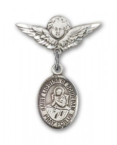 Pin Badge with St. Lidwina of Schiedam Charm and Angel with Smaller Wings Badge Pin [BLBP1948]