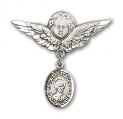 Pin Badge with St. Louis Marie de Montfort Charm and Angel with Larger Wings Badge Pin [BLBP2150]