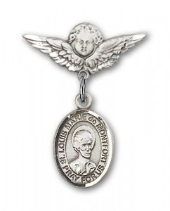 Pin Badge with St. Louis Marie de Montfort Charm and Angel with Smaller Wings Badge Pin [BLBP2151]