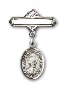 Pin Badge with St. Louis Marie de Montfort Charm and Polished Engravable Badge Pin [BLBP2147]