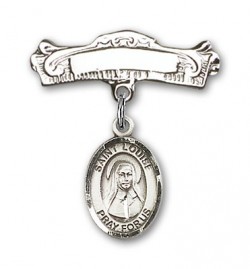 Pin Badge with St. Louise de Marillac Charm and Arched Polished Engravable Badge Pin [BLBP0709]