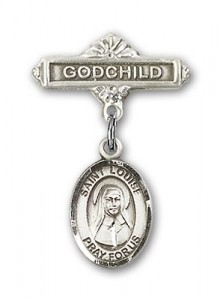 Pin Badge with St. Louise de Marillac Charm and Godchild Badge Pin [BLBP0712]