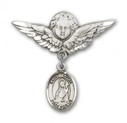 Pin Badge with St. Lucia of Syracuse Charm and Angel with Larger Wings Badge Pin [BLBP0717]