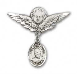 Pin Badge with St. Luigi Orione Charm and Angel with Larger Wings Badge Pin [BLBP2143]