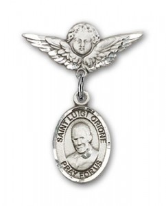 Pin Badge with St. Luigi Orione Charm and Angel with Smaller Wings Badge Pin [BLBP2144]
