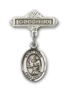 Pin Badge with St. Luke the Apostle Charm and Godchild Badge Pin [BLBP0740]