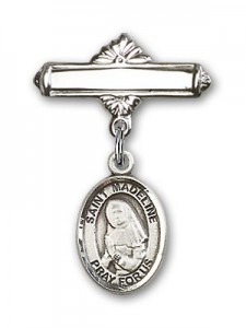 Pin Badge with St. Madeline Sophie Barat Charm and Polished Engravable Badge Pin [BLBP1526]