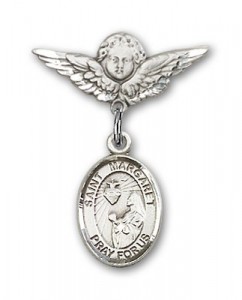 Pin Badge with St. Margaret Mary Alacoque Charm and Angel with Smaller Wings Badge Pin [BLBP0767]